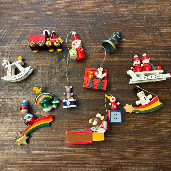 Vintage Collection of Miniature Wooden Christmas Ornaments ~ Mushroom - Picture 1 of 6